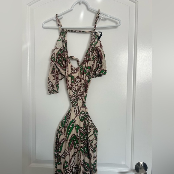 Zara Floral Leaf Print Linen Blend MIDI dress size small boho bloggers favorite - Picture 6 of 15